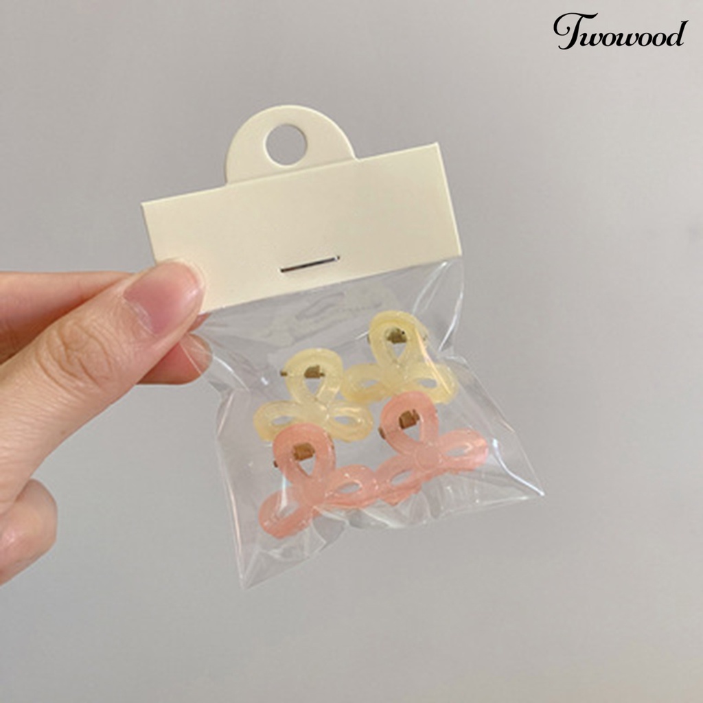 Twowood 4Pcs Transparan Permen Warna Non-Slip Poni Samping Jepit Rambut Ikatan Simpul Bentuk Putri Kecil Klip Rambut Styling Aksesoris