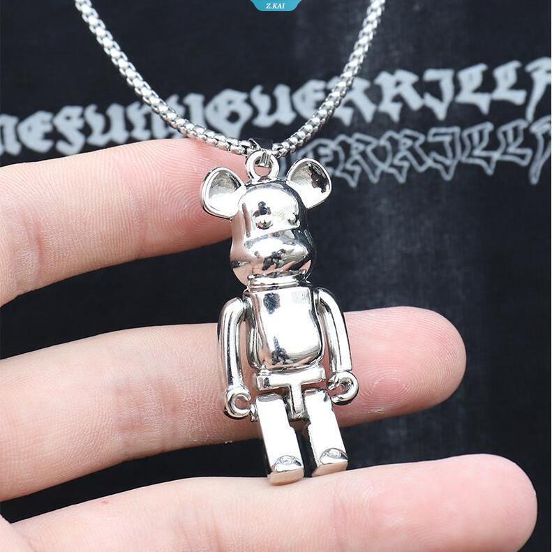Asli Pribadi Hip Hop Pasangan Titanium Steel Kalung Violent Beruang Liontin Jalan Punk Rock Jumper Rantai Aksesori [ZK]