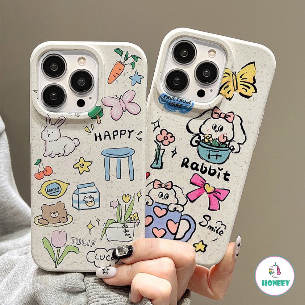 Casing Kelinci Puppy Graffiti Lucu Untuk iPhone 14 Pro Max13 12 11 Pro Max XS XR 7 8Plus Warna-Warni Lembut Shockproof Penutup Belakang