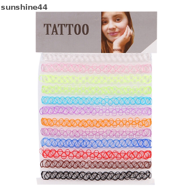 Sunshine 12pcs/Set Kerah Baru Vintage Stretch Tato Choker Kalung Wanita Gadis Pesona Punk Retro ID