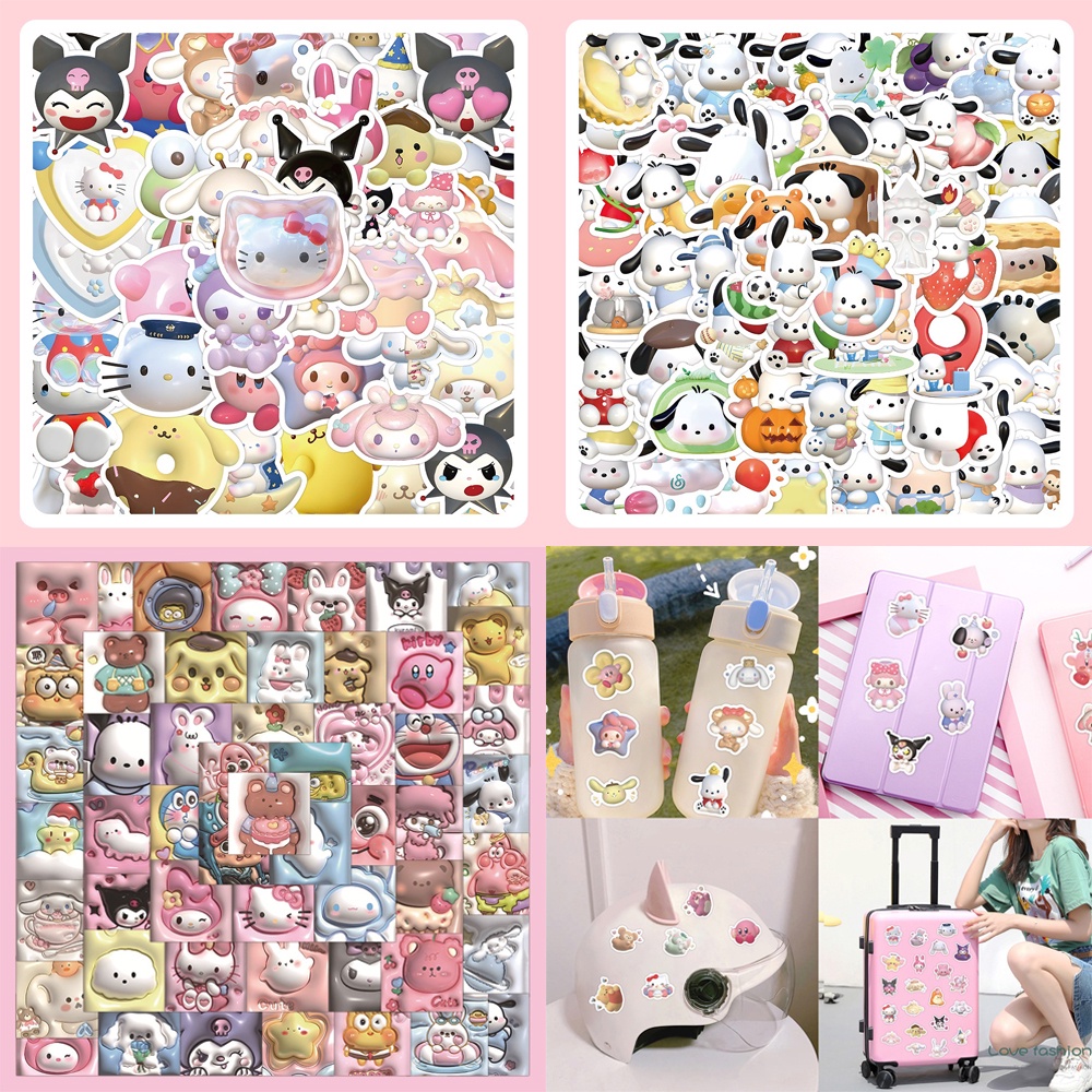 【Cute Sanrio Stickers】60/100pcs Lucu 3D Sanrio Stiker PVC Tahan Air Pre-cut Kartun Stiker DIY Bahan Stiker Untuk Watercup Laptop Dekorasi Alat Tulis