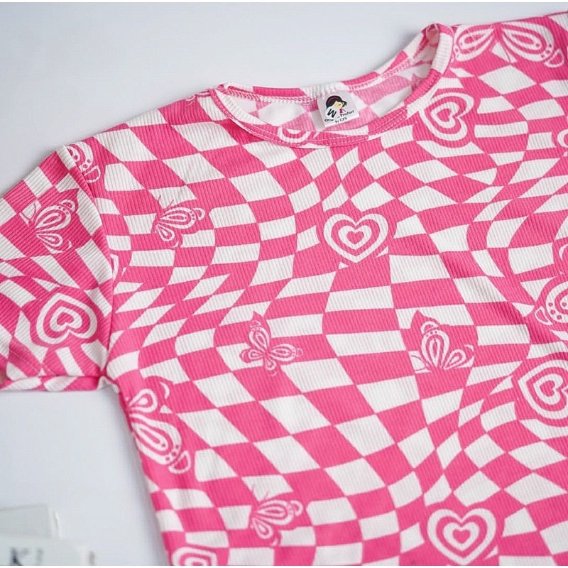 Tq88indonesia Baju Kaos Wanita Lengan Pendek Terbaru / ENERGYPINK RIBBED TOP / Busana Casual Cewek / Ootd