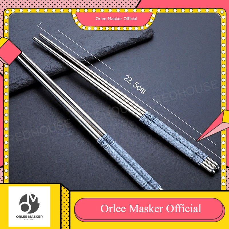 Sumpit stainless (isi 10pcs/5set) merk RED HOUSE , sumpit kekinian MOTIF Sumpit Chopstick chopsticks Cina Sujeo/ sumpit stainless / sumpit besi/ sumpit kekinian