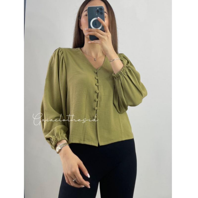 Luisa Blouse Crinkel, Atasan wanita bigsize casual, blouse jumbo LD 95-145Cm