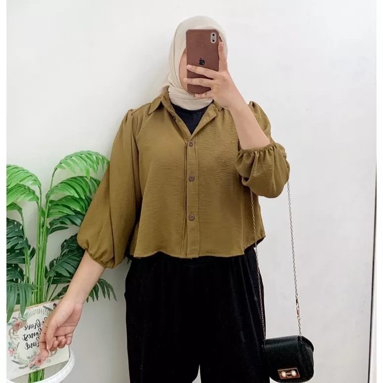 BEFAST - ZEC OOTD WANITA BLOUSE ZIA / Elza Crop Balon CRINCLE / Atasan Wanita Lengan Panjang / Fashion Kekinian Remaja ABG / Blouse Polos Formal / Pakaian Kerja Wanita Casual / Outfit Daily Wanita Hijab Style / Blouse Crop Polos Formal
