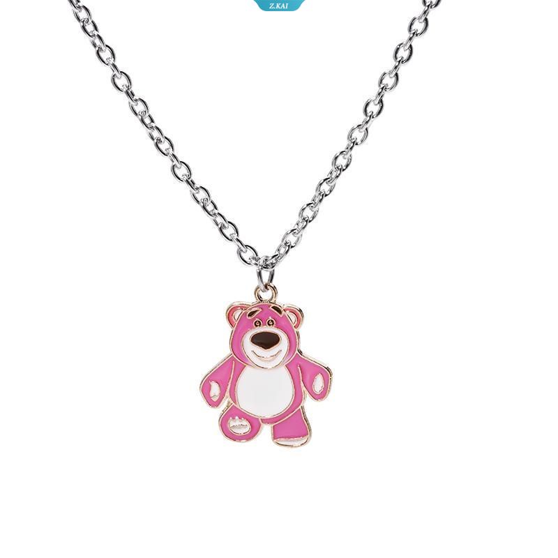 Cute Strawberry Bear Necklace New Tide Simple Sweater Panjang Rantai Liontin Dengan Aksesoris Jumper Chain Necklace [ZK]