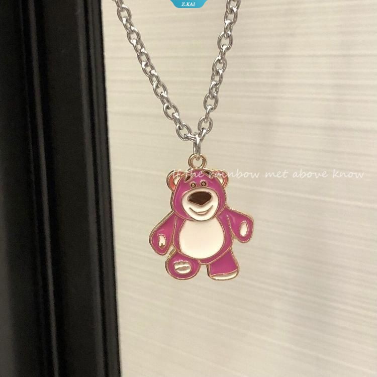 Cute Strawberry Bear Necklace New Tide Simple Sweater Panjang Rantai Liontin Dengan Aksesoris Jumper Chain Necklace [ZK]