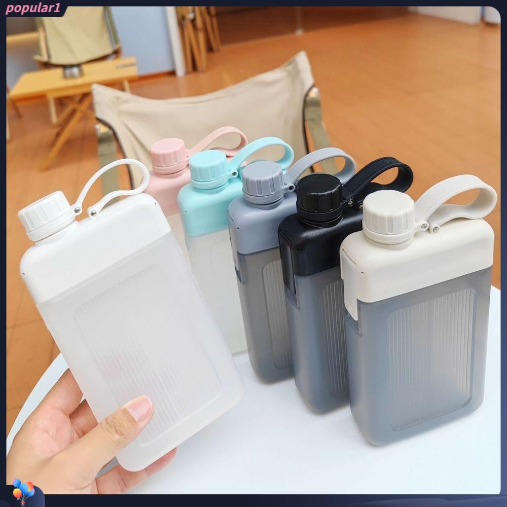 Populer 450ML Botol Air Datar Portable Reusable BPA Free Juice Cup