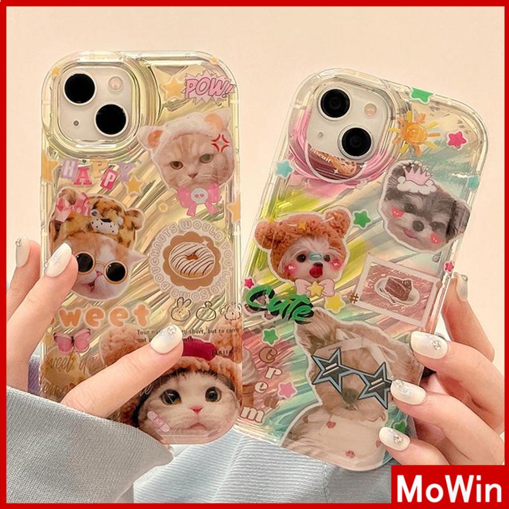 Case iPhone 14 Pro Max iPhone Case Laser Reflektif Bening Case TPU Soft Case Airbag Tahan Guncangan Kucing Anjing Lucu Kompatibel dengan iPhone 13 Pro Max 12 Pro Max 11 Xr Xs Max 7Plus 8Plus