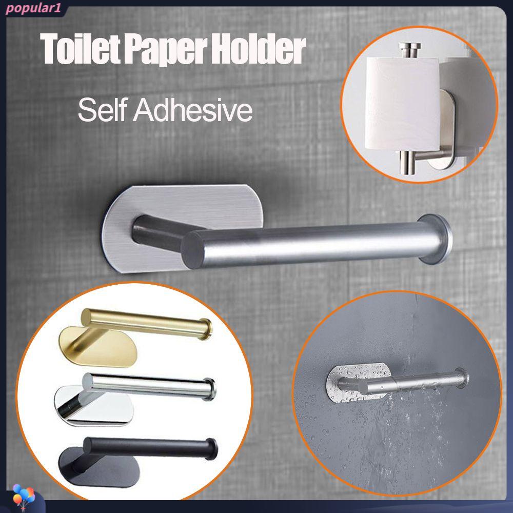 Populer Toilet Roll Holder Perlengkapan Dapur Stainless Steel Tanpa Bor Rak Penyimpanan Tempel Dinding