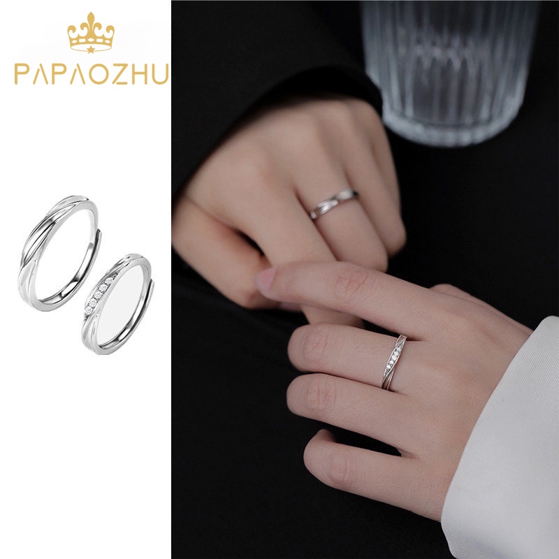 Papaozhu Halus s925 Perak Glossy Zirkon Möbius Cincin Untuk Pasangan Wanita Pria Elegan Twist Lover Rings Elegan Jari Perhiasan Aksesoris