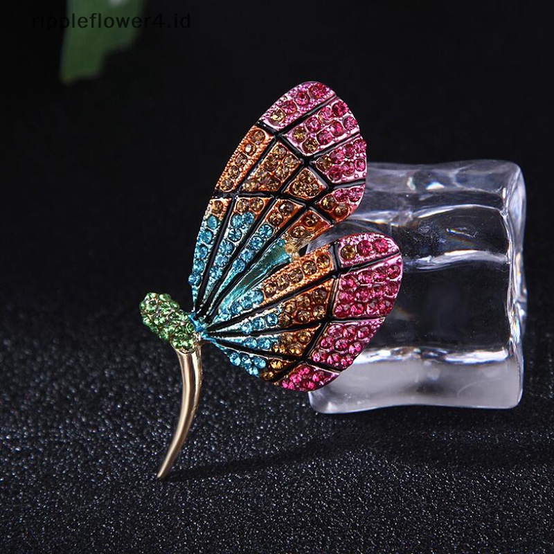 {rippleflower4.id} Retro Berlian Imitasi Kupu-Kupu Serangga Bros Kerah Syal Pin Wanita Perhiasan~