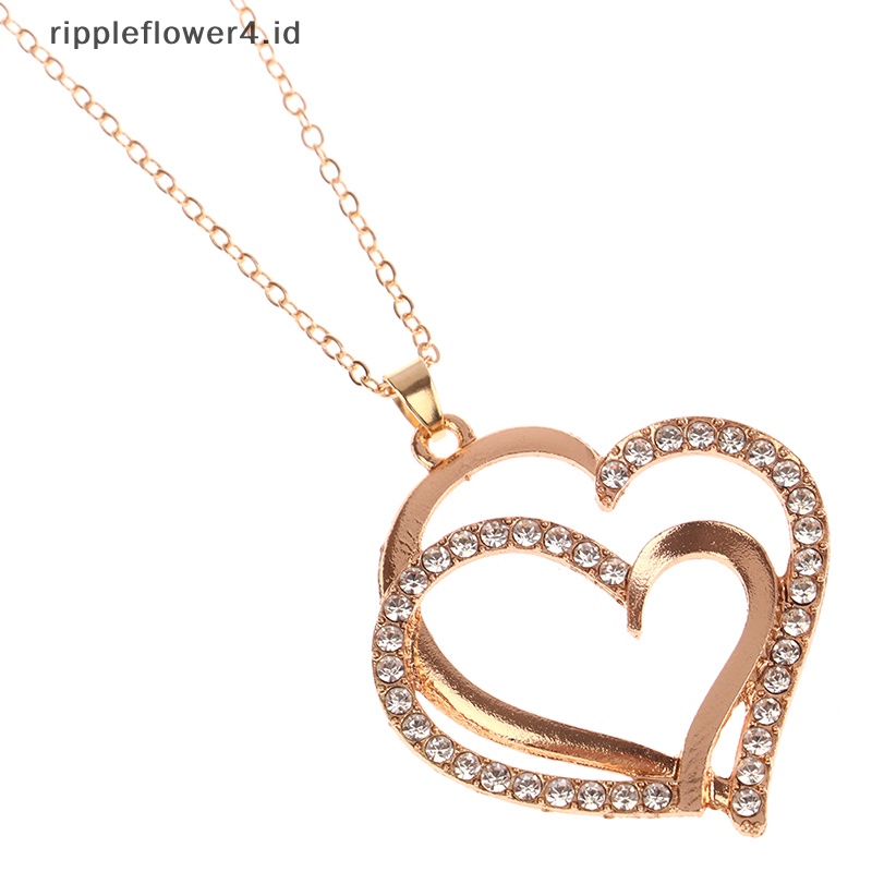 {rippleflower4.id} Indah Ganda Hati Kalung Anting Set Perhiasan Pesona Wanita Perhiasan Fashion Bridal Aksesori Set Hadiah Romantis~