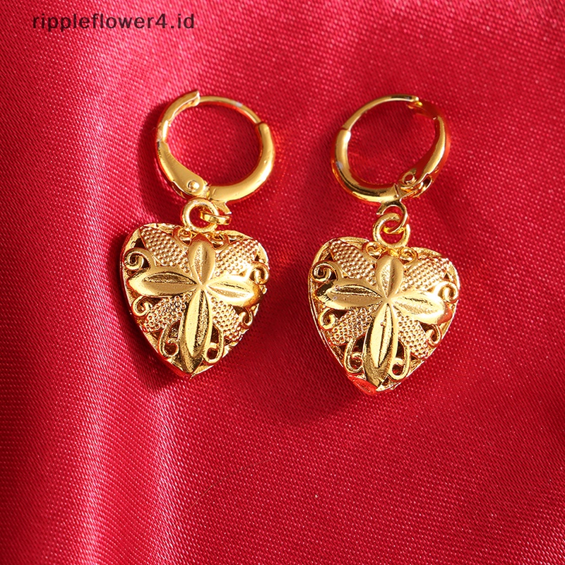 {rippleflower4.id} 1set Perhiasan Manik Emas Imitasi set Kalung &amp; Liontin Anting Warna Emas Rantai Wanita Hadiah Pernikahan Romantis~