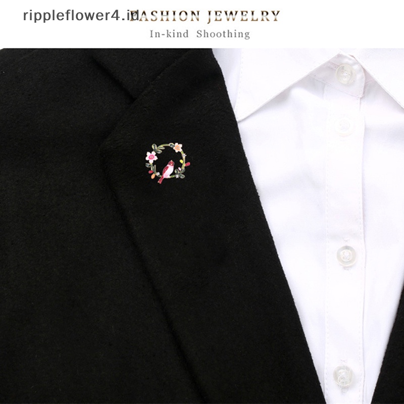 {rippleflower4.id} Fashion Hewan Burung Bros Enamel Bunga Kerah pin Dan Bros Gesper~