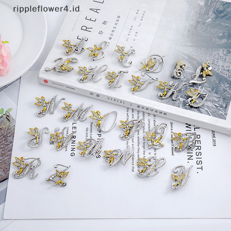 {rippleflower4.id} Bros Huruf Inggris Kristal Elf Angel Lapel Pin Jas Kemeja Kerah Pin Brooch~