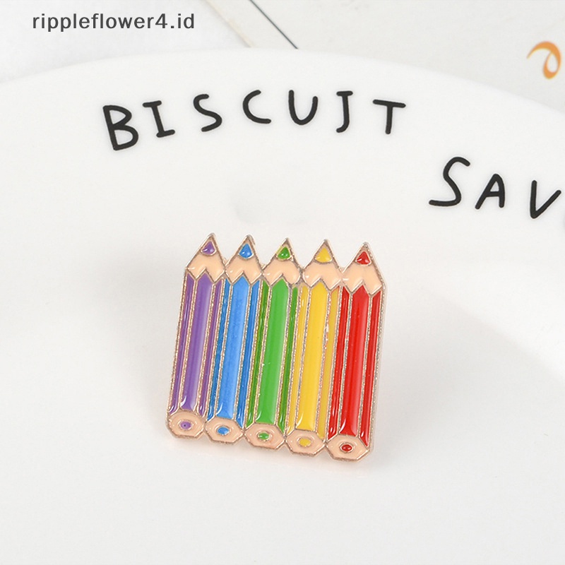 {rippleflower4.id} Pensil Berwarna Enamel pin Masa Kecil Manis Lucu Lencana Bros Kerah pin Kemeja Denim Kerah Kartun Perhiasan Hadiah Anak Perempuan Teman~