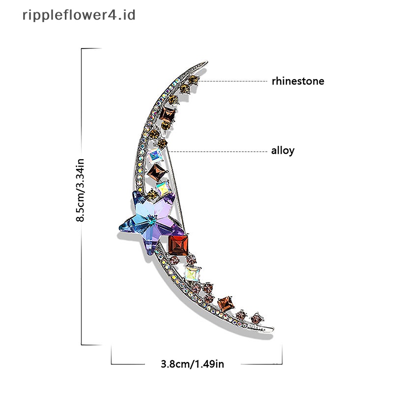 {rippleflower4.id} Berlian Imitasi Elegan Bulan Bros Kerah Pin Korsase Perhiasan Kepribadian Sweater Syal Sutra Gesper Besar Bros Mantel Korsase~