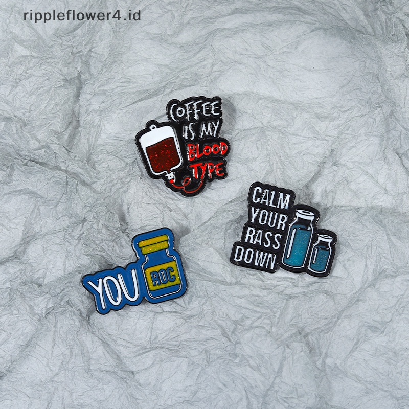 {rippleflower4.id} 1pcs Coffee is My Blood Type Enamel Pin Bros Calm Down You ROC Lapel Badges Punk Lucu Perhiasan Hadiah Untuk Teman Anak~