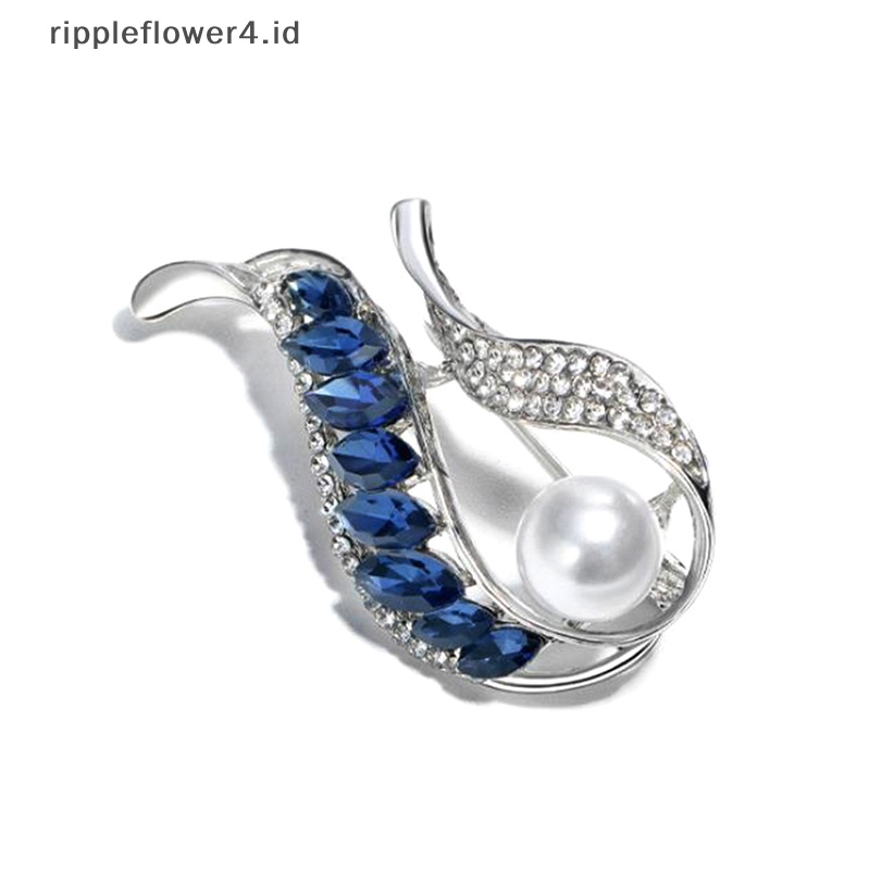 {rippleflower4.id} Fashion Berlian Imitasi Mutiara Bros Pin Wanita Prom Pakaian Syal Perhiasan Aksesoris~