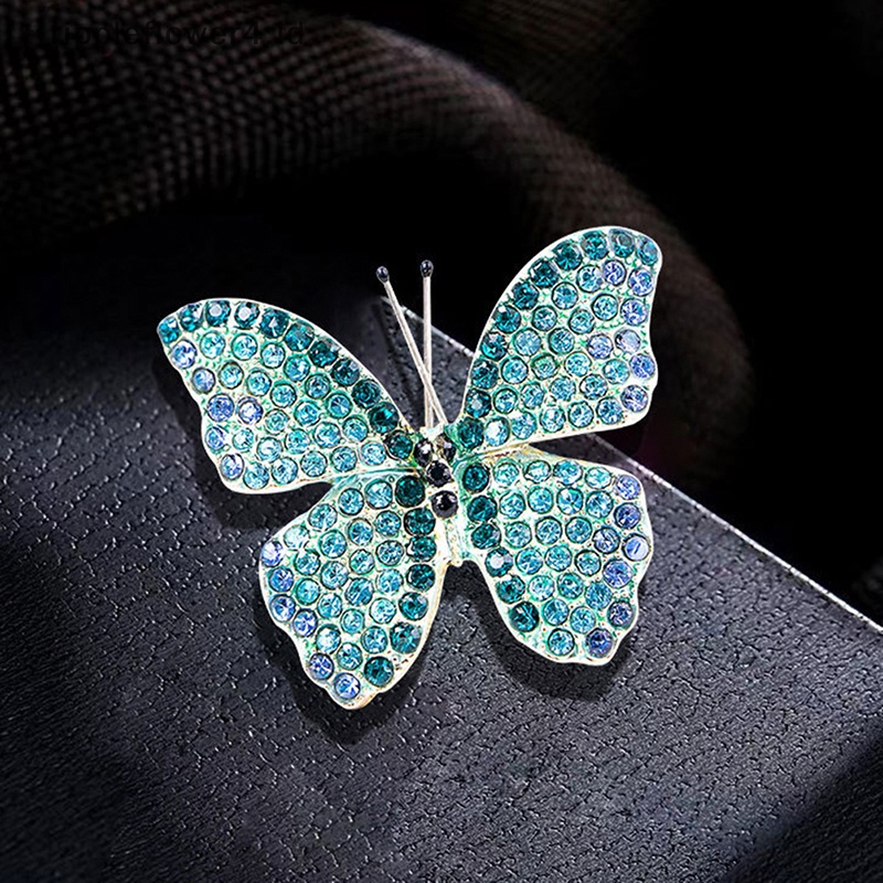 {rippleflower4.id} Wanita Berlian Imitasi Kupu-Kupu Serangga Bros Pin Vintage Kristal Bros Untuk Lady Perhiasan Pakaian Lencana~