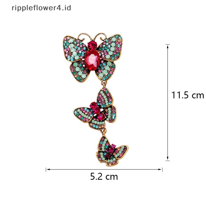 {rippleflower4.id} Fashion Berlian Imitasi Tiga Kupu-Kupu Bros Pin Untuk Wanita Pakaian Mantel Perhiasan Aksesoris Pesta~