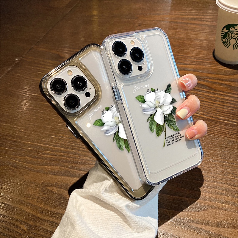 Casing Bunga Melati Untuk IPhone Kompatibel6 7 8 6Plus 7Plus 8Plus 11 14 Pro Max X XS XR 11 12 13 14 Pro Pro Max SE 2020se 2022 Plating Electroplated Buttons Shockproof Cover