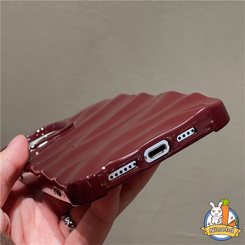 Casing iPhone Motif Gelombang Pleats Merah Anggur Mewah Kompatibel Untuk Iphone14 13 12 11 Pro Max X Xr Xs Max8 7 6 6s Plus SE 2020warna Solid Soft Case Tahan Debu Soft TPU Penutup Belakang