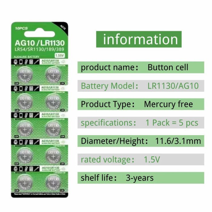 Batre Baterai Battery AG10 LR1130 LR54 SR1130 189 389 AG 10 LR 1130