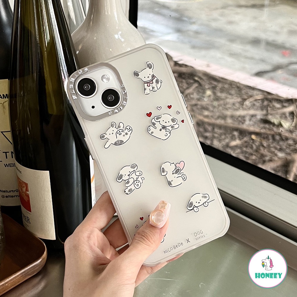 Casing Ponsel Lensa Berlapis Fashion Untuk iPhone 14 Pro Max13 12 11 Pro Max XS XR 7 8plus Cute Love Puppy Shockproof Phone Cover