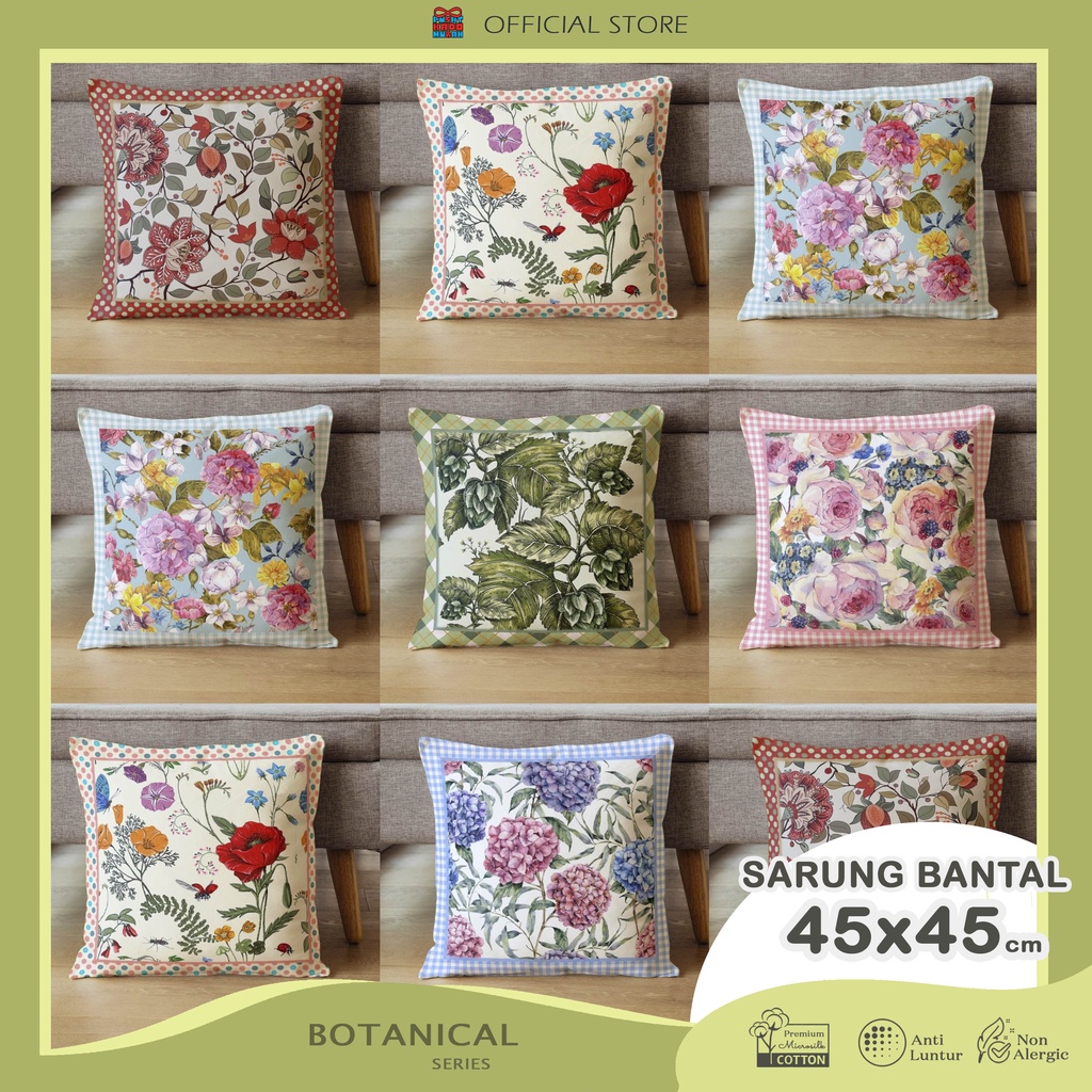 COVER SARUNG Bantal Sofa Print Motif Floral Bunga Botanical Garden 45x45 cm - Pusat Kado Murah