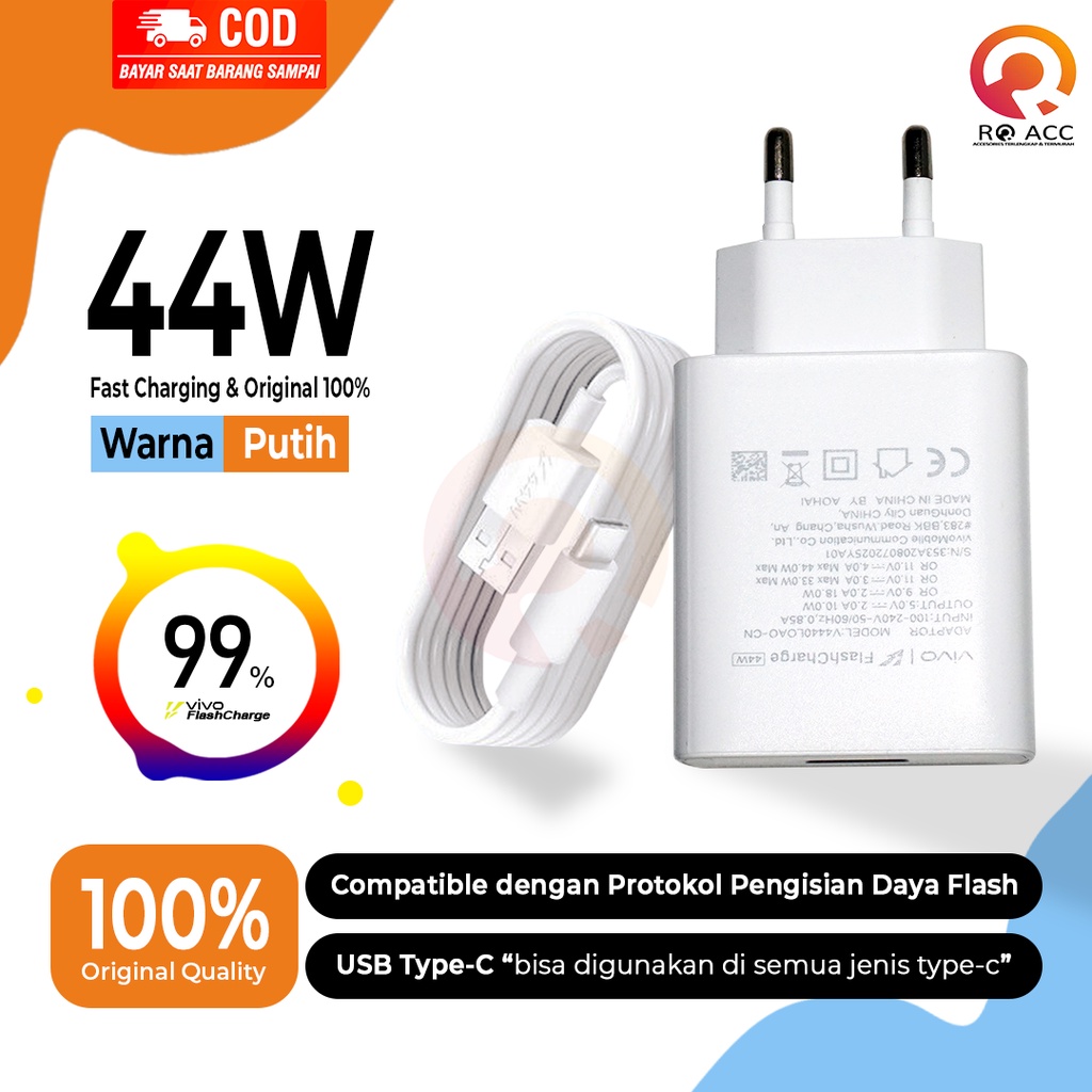 [RO ACC] 44W CHARGER VIVO FLASH CHARGER TIPE TYPE C FAST CHARGING ORIGINAL