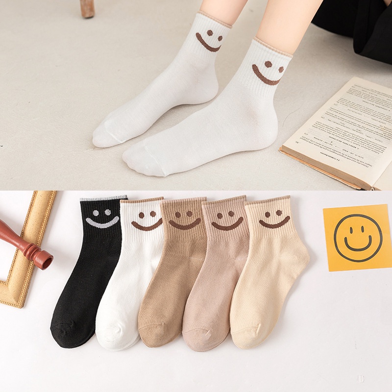 MMM Kaos Kaki Panjang Wanita Motif Cute Smile College Style 6761 Kaus Kaki Trendi Musim Dingin Import Murah