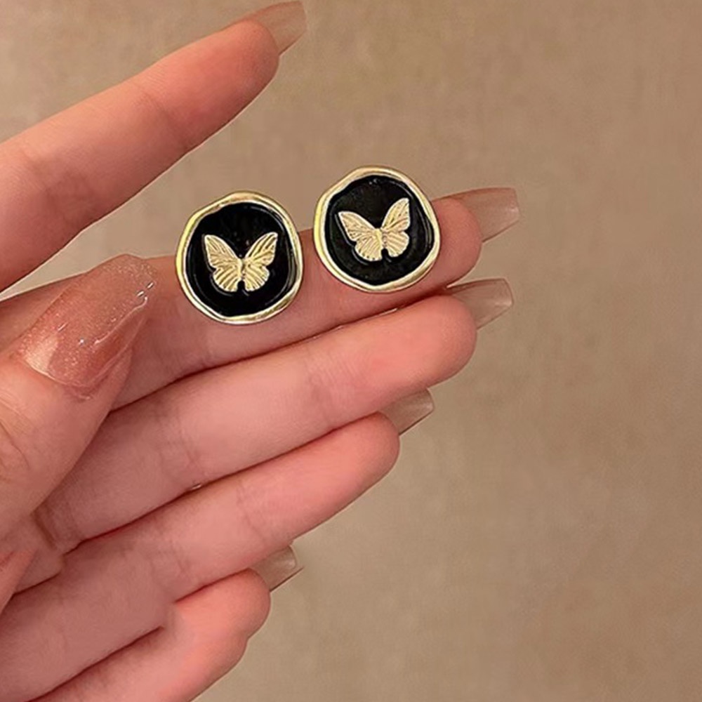 Anting Klip Kupu-Kupu Warna Emas Untuk Wanita Non Tindik Hitam Putih Enamel Perhiasan Ear Cuff Hadiah Pesta
