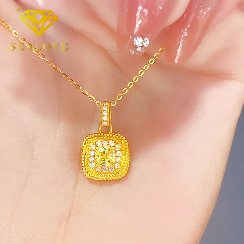 Kalung Titanium Wanita Anti Karat Berlian Kristal Kuning Emas 18K Mewah Cantik Korea Aksesoris Perhiasan