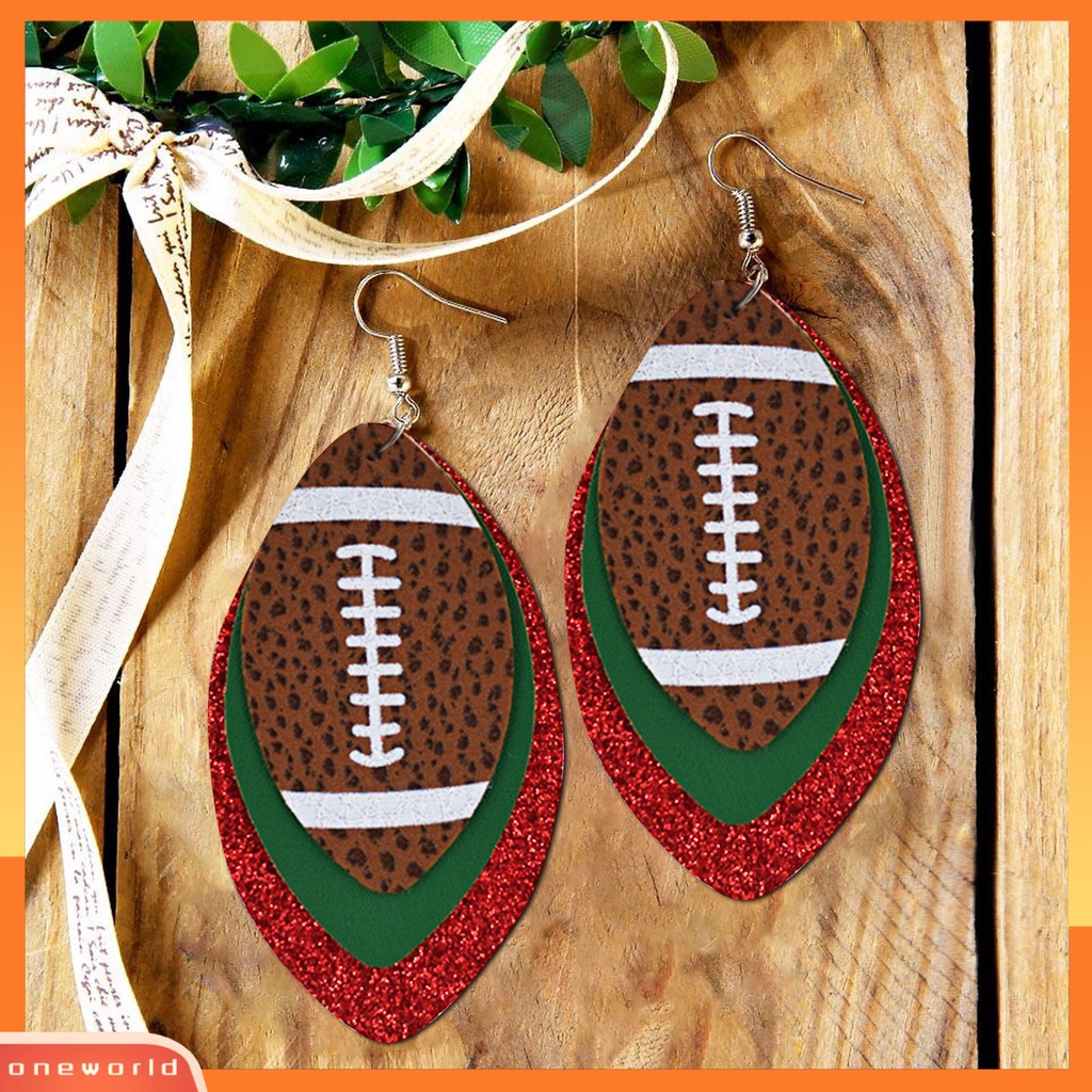 [WOD] 1pasang Anting Menjuntai Ringan Multi-layer Kulit Imitasi Vintage Unik Football Hook Earring Untuk Wanita