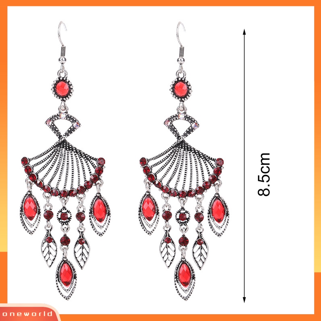 [WOD] 1pasang Anting Menjuntai Bohemian Retro Gaya Etnik Rumbai Panjang All-match Dekorasi Kristal Imitasi Wanita Berongga Berbentuk Kipas Drop Earrings Perhiasan Hadiah Untuk Pacaran