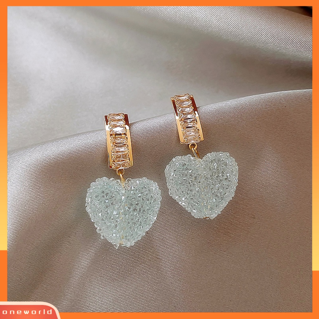 [WOD] 1pasang Anting Menjuntai Temperamen Mengkilap Elegan Geometris Berkilau Dekorasi Cubic Zirconia Wanita Cinta Hati Liontin Drop Earrings Perhiasan Untuk Perjamuan