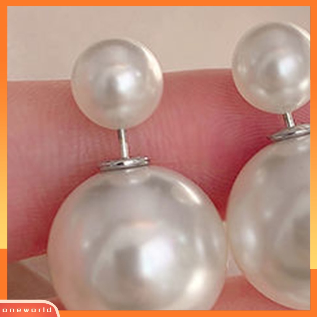[WOD] 1pasang Ear Studs Temperamen Elegan Minimalis Geometris Electroplating Hias Hadiah Wanita Dua Sisi Besar Mutiara Imitasi Stud Earrings Perhiasan Untuk Pacaran
