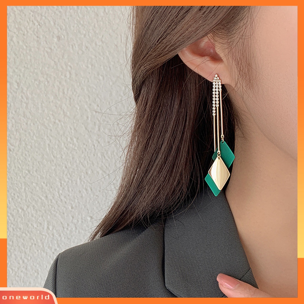 [WOD] 1pasang Anting Wanita Menjuntai Rumbai Berlian Imitasi Geometris Anggun Drop Earrings Untuk Hadiah