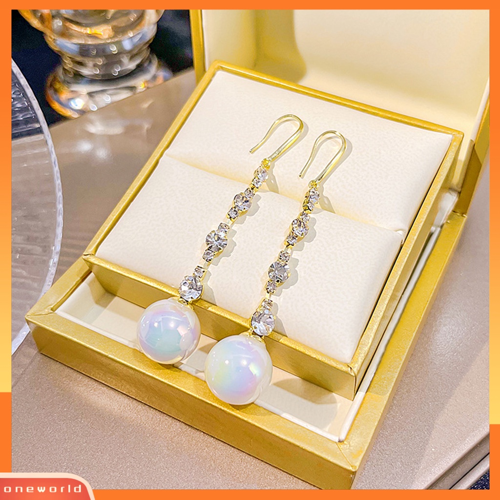 [WOD] 1pasang Anting Menjuntai Berlian Imitasi Bertatahkan Mutiara Imitasi High Gloss Poles Geometris Berdandan Aksesori Anting Panjang Kait Drop Earrings Untuk Tanggal