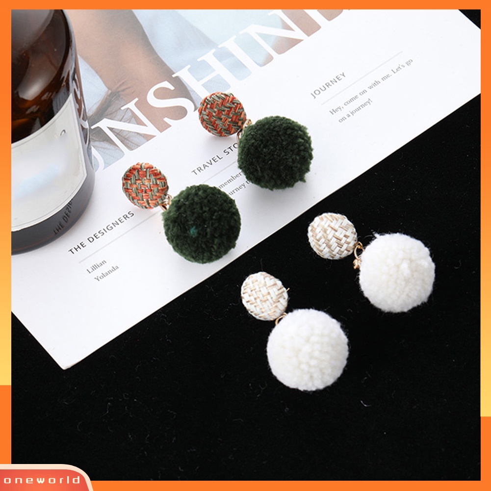 [WOD] Musim Dingin Manis Wanita Pompom Menjuntai Drop Ear Stud Earrings Perhiasan Hadiah Teman