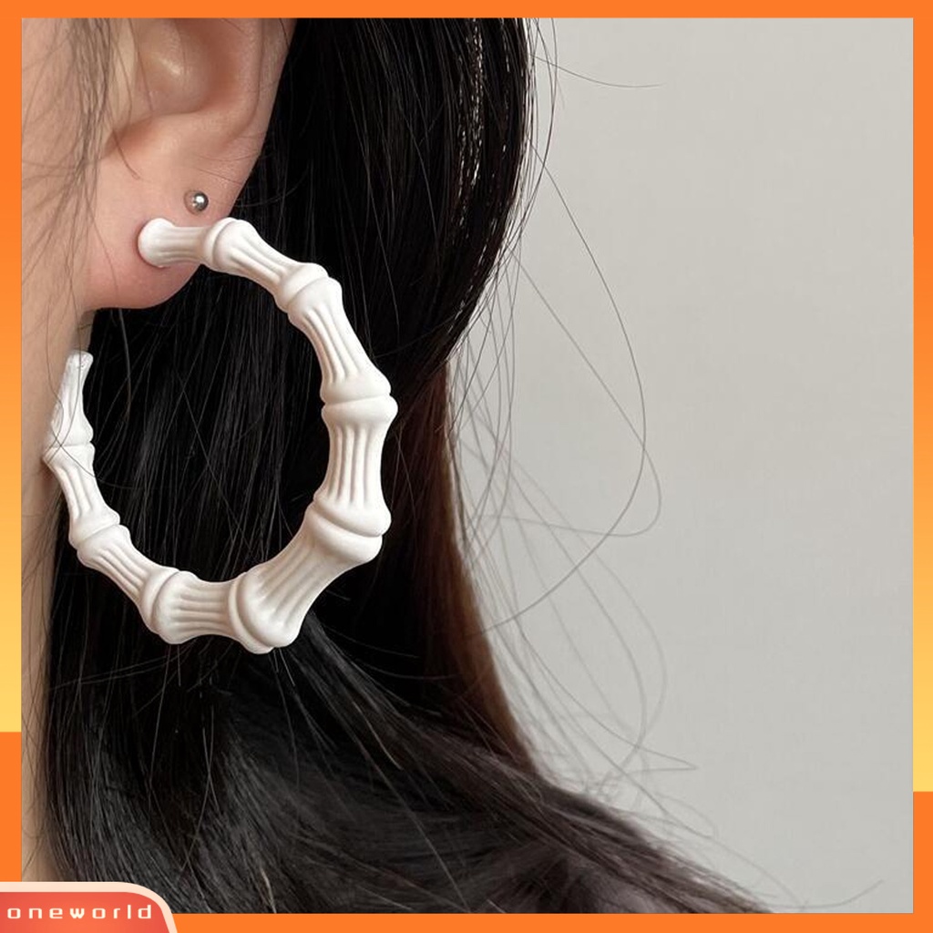 [WOD] 1pasang Anting Hoop Geometris Berbentuk C Tindik Cat ing Liontin Berdandan Tahan Luntur Anting Hoop Lingkaran Bambu Besar Untuk Kehidupan Sehari-Hari