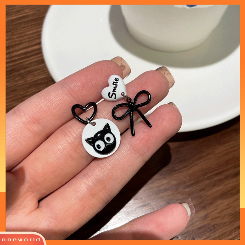 [WOD] 1pasang Drop Earrings Desain Kartun Liontin Tidak Teratur Hypoallergenic Ultra-Ringan Hiasan Telinga Aksesori Kitten Bow Stud Earrings Untuk Tanggal