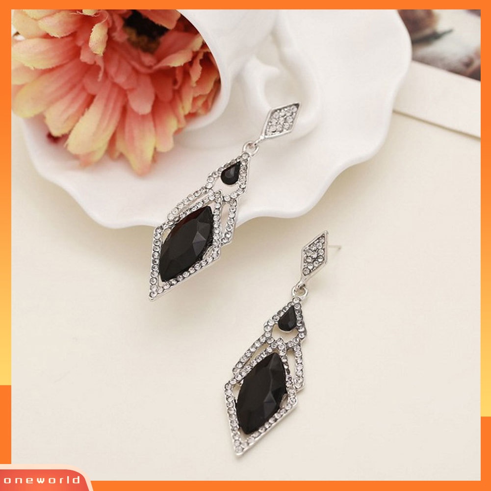 [WOD] Fashion Wanita Belah Ketupat Berlian Imitasi Panjang Menjuntai Stud Earrings Statement Jewelry