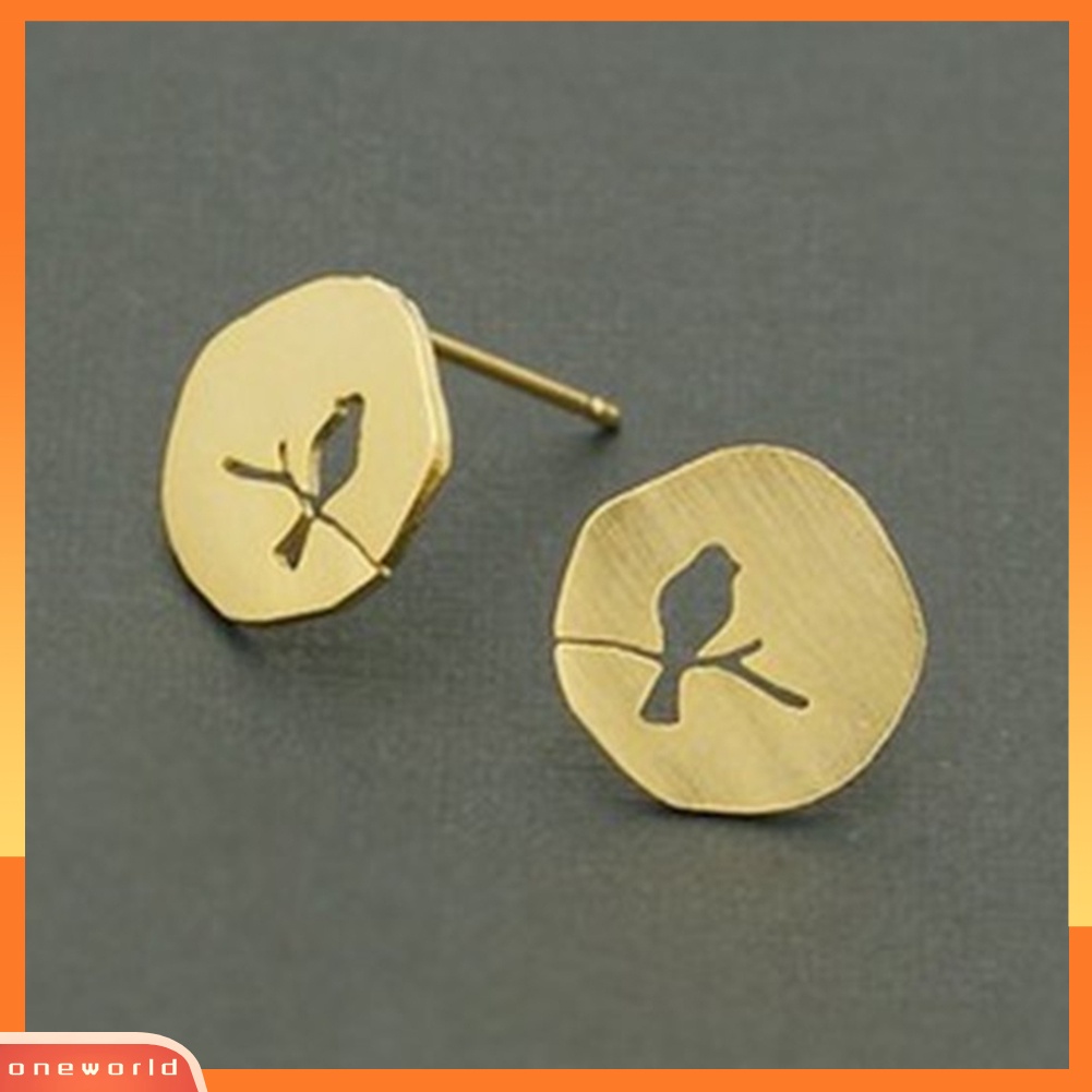 [WOD] Vintage Berongga Burung Pohon Cabang Plating Telinga Stud Anting Wanita Perhiasan Hadiah