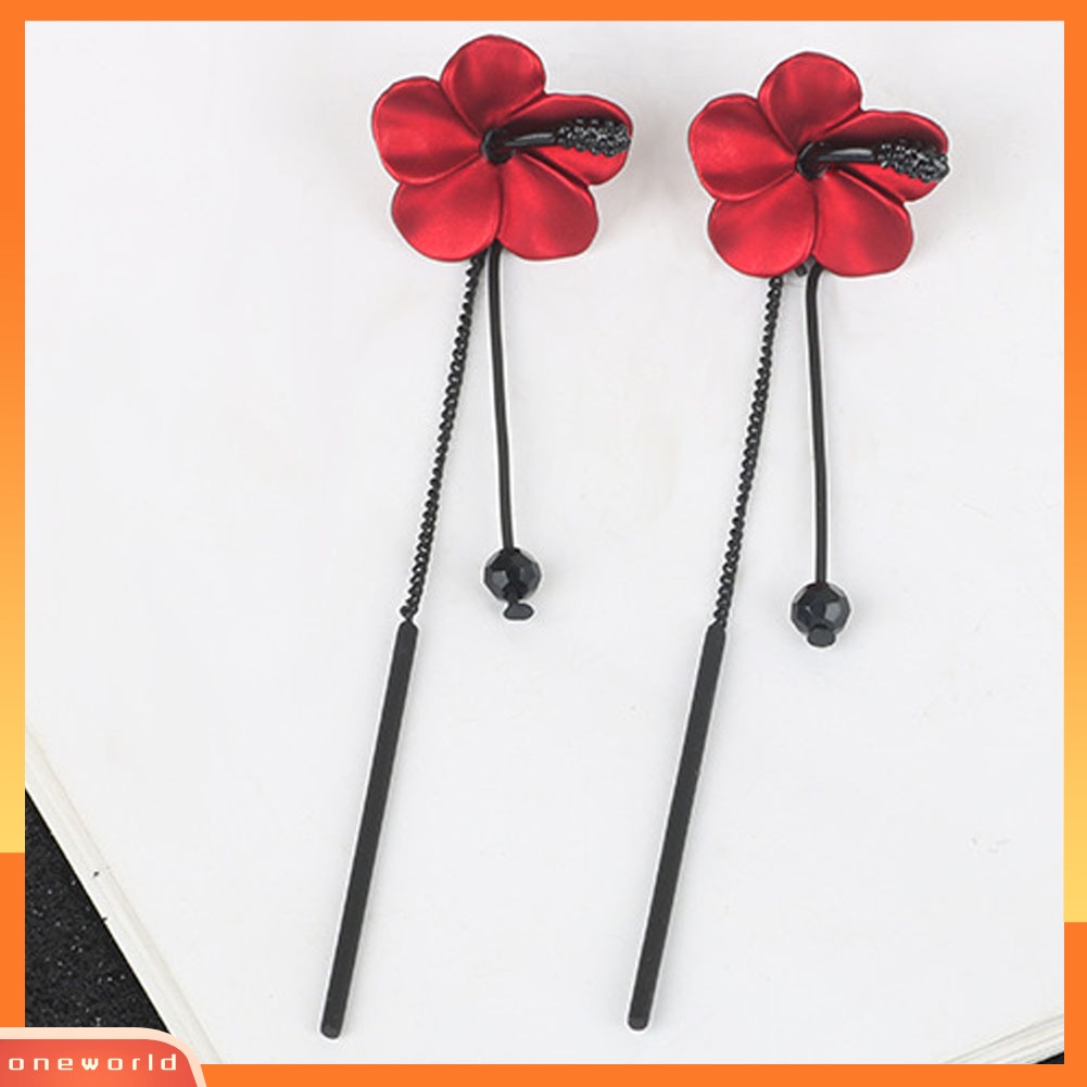 [WOD] Fashion Wanita Bunga Panjang Rumbai Rantai Liontin Drop Menjuntai Stud Earrings Perhiasan