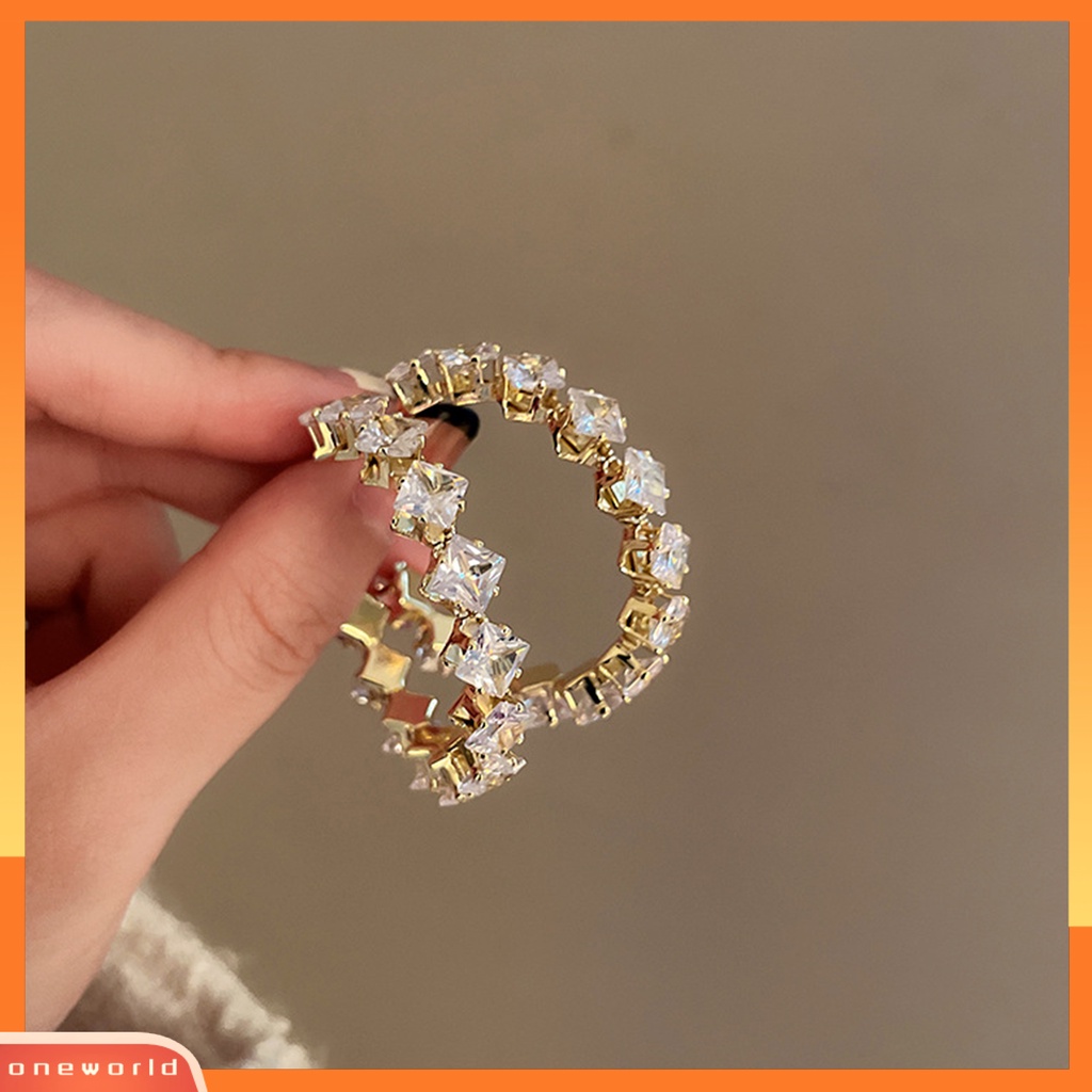 [WOD] 1pasang Anting Hoop Wanita Berlian Imitasi Mengkilap Bulat Mewah Lady Earrings Untuk Hadiah