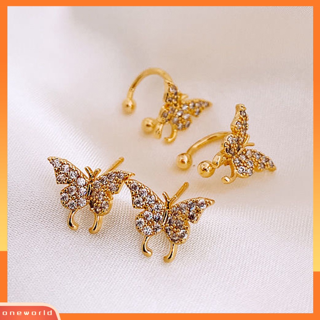 [WOD] Wanita Kupu-Kupu Anting Shiny Ear Clip Stud Pesta Pernikahan Perhiasan Aksesori Hadiah