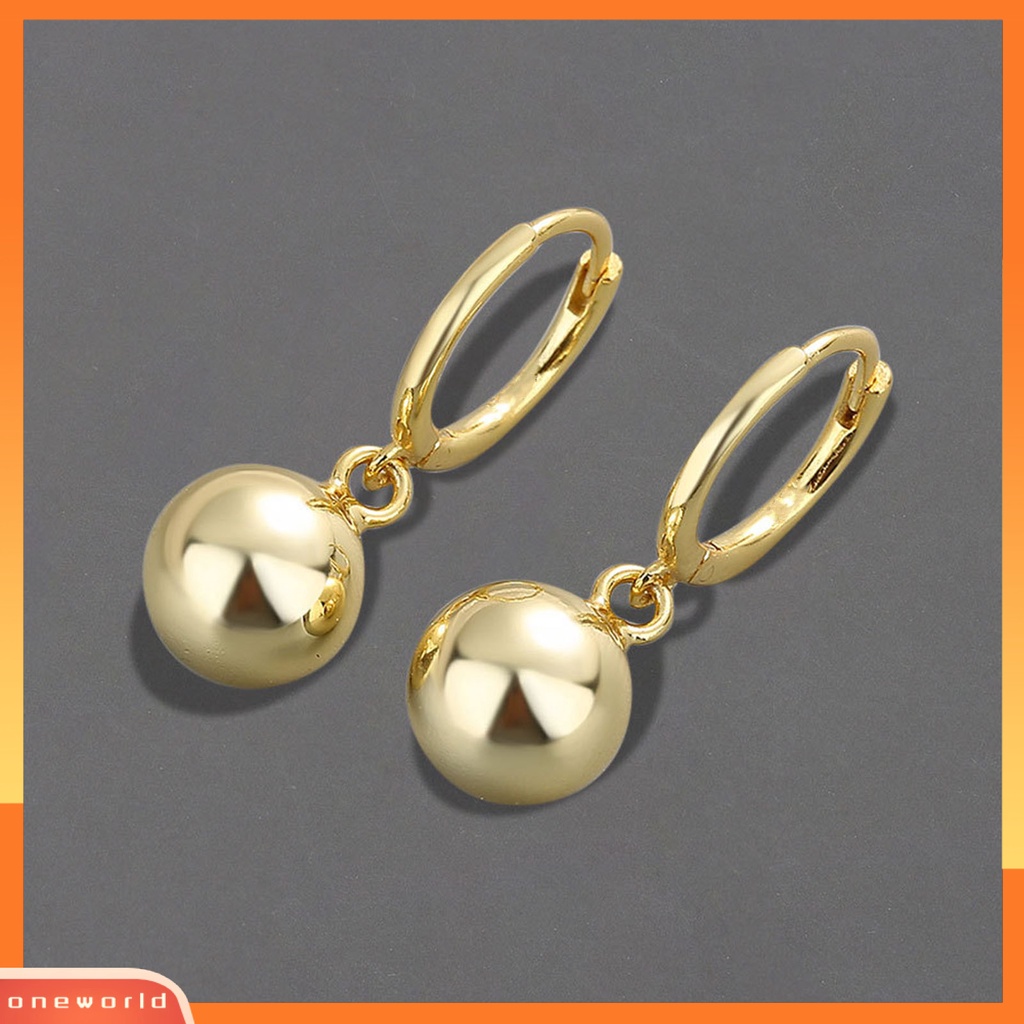 [WOD] 1pasang Wanita Hoop Earrings Warna Solid Pendek Ringan Bola Liontin Menjuntai Anting Hadiah Ulang Tahun